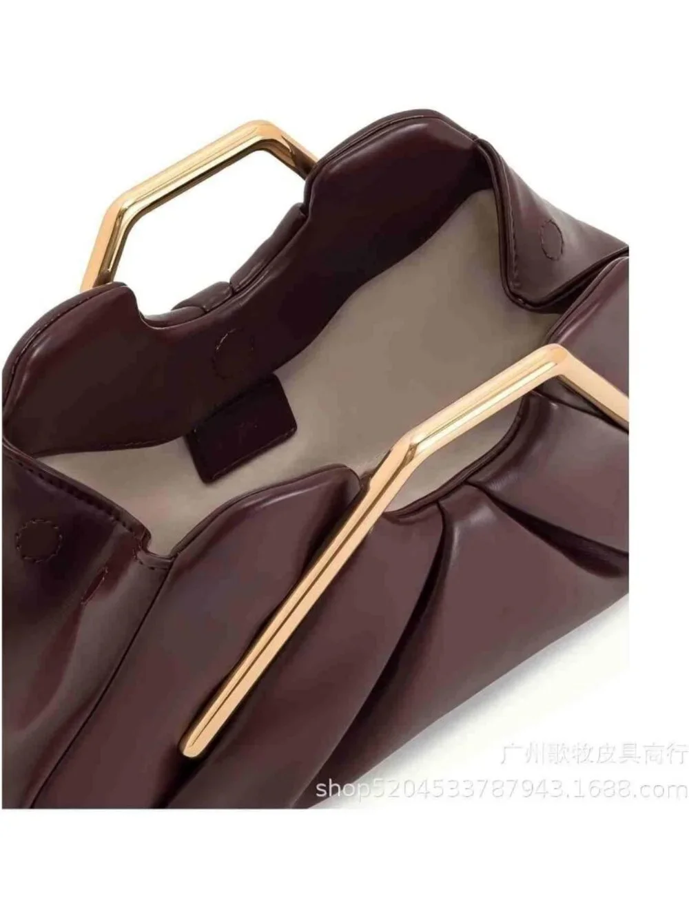 Vintage Ruched Cloud Dumpling Clutch Purse with Geometric Handle - Evening Bag